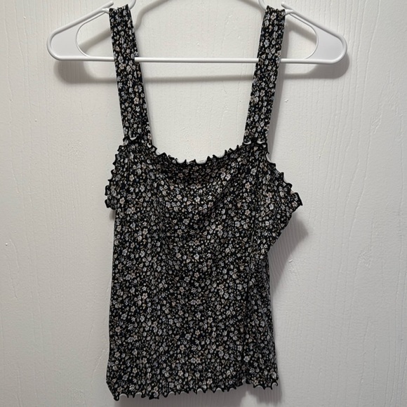 American Eagle Floral Lettuce Hem Tank Top Size Medium - Picture 1 of 3